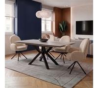 ALTOBUY ARIETTE - Ensemble table extensible pierre blanche et 4 chaises pivotantes crème - 150x90/150cm Blanc