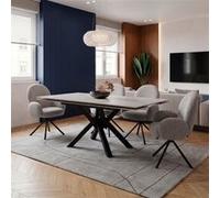 ARIETTE - Ensemble table extensible pierre blanche et 4 chaises pivotantes grises - 150x90/150cm