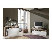 AltoBuy Arturo - Ensemble Buffet 4P + Meubles TV Blanc Laqué Niches Aspect Bois Antik