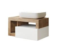AltoBuy Arturo - Meuble avec Vasque 78cm Suspendu 1 tiroir Blanc et Aspect Bois Cadiz