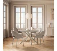 ALTOBUY AXELLE - Ensemble table ronde crème et 4 chaises tissu beige pieds métal - Ø120cm Beige