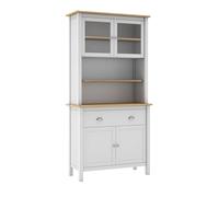 AltoBuy Basco - Buffet Haut 4 Portes 2 Tiroirs en Pin Massif Naturel et Blanc