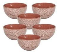 ALTOBUY Bol AKKA - Set de 6 - Céramique terracotta - Motif mandala - 65cl Rouge