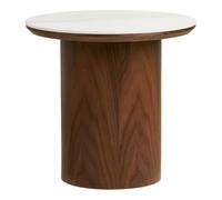 Bout de canapé NELLY Ø40cm céramique aspect marbre, pied placage frêne teinté, Marron
