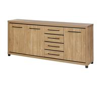 AltoBuy Buffet 3 Portes 4 tiroirs Aspect Bois Finition Houston Oak poignées métal Noires - VASALY