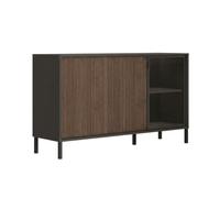 AltoBuy Buffet 3 Portes vitré Gris Lave et Aspect Bois Relief Effet tasseaux Pieds métal - TICORIA