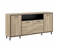 AltoBuy Buffet 4 Portes 1 Niche éclairée Aspect chêne avec poignées, Pieds et encadrement Noir - OSTAREL