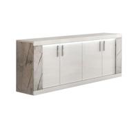 AltoBuy Buffet 4 Portes + LED Blanc et Aspect marbre Gris-Brun - NERVY