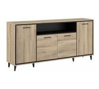 ALTOBUY Buffet OSTAREL 4 portes 1 niche éclairée aspect chêne pieds et encadrement noir Marron