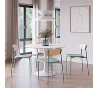 ALTOBUY CANTIQUE - Ensemble table ronde blanche et 4 chaises bois aigue-marine pieds métal - Ø110cm Blanc