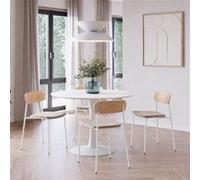 ALTOBUY CANTIQUE - Ensemble table ronde blanche et 4 chaises bois beige pieds métal - Ø110cm Blanc