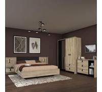 Chambre complète lit 160x200 avec 2 chevets suspendus 1 armoire 3P et 1 commode - ELOUAN