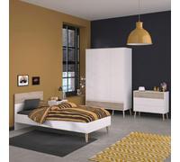 Chambre complète lit 90x190 avec 1 chevet 1 armoire 3P et 1 commode - BORGALL