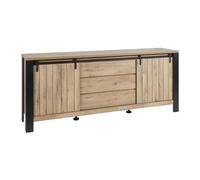 AltoBuy CLODIUS - Buffet 2 Portes Coulissantes 3 Tiroirs Métal et Aspect Bois
