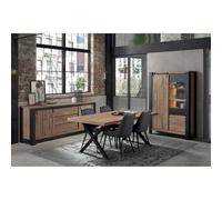 Ensemble Séjour Complet et Table 230 cm Aspect Bois Piètement X Métal Noir - CLODIUS - ALTOBUY Marron G