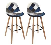 AltoBuy Damas - Lot de 2 Tabourets Patchwork Bleu et Gris