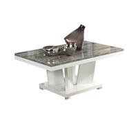 Table Basse Rectangulaire Laqué Blanc et Effet Bois Taupe - DENYS - ALTOBUY Blanc G