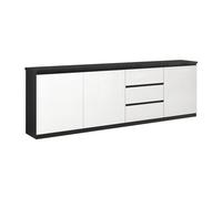 DEYTON - Buffet 3 Portes 3 Tiroirs Laqué Noir et Blanc Brillant