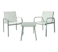 ALTOBUY Ensemble jardin 2 fauteuils avec table basse AZTEK motifs graphiques verts d'eau