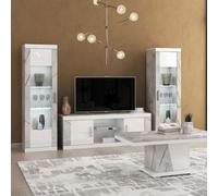 AltoBuy Ensemble Salon Blanc et Aspect marbre Gris-Brun - NERVY