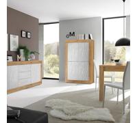 AltoBuy Ensemble Séjour Buffet 2 Portes 3 Tiroirs Aspect Bois Finition Cadiz façades Blanc texturées - OTELLO
