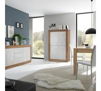 AltoBuy Ensemble Séjour Buffet 2 Portes 3 Tiroirs Aspect Bois Finition Mercure façades Blanc texturées - OTELLO