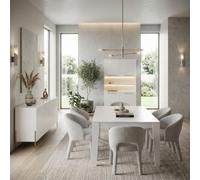 AltoBuy Ensemble séjour Table 190cm laqué Blanc Pieds et poignées métal doré - Carat