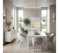 AltoBuy Ensemble séjour Table 190cm laqué Blanc Pieds et poignées métal doré - Carat