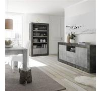 ALTOBUY Ensemble séjour table PAOLINO 180cm gris aspect Cimento et Oxyde Gris