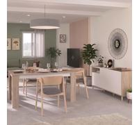 Ensemble séjour table repas 160cm + buffet 3 portes blanc et aspect bois clair - ORPHÉE