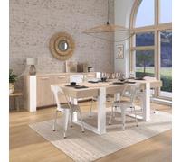 Ensemble séjour table repas 220cm + buffet 3 portes aspect bois et blanc - YOUENN