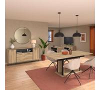Ensemble séjour table repas allongeable + buffet 4 portes aspect bois et noir - OSTAREL