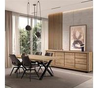 Ensemble séjour table repas 230cm piètement X + buffet aspect bois finition Hudson Oak - URIDSON
