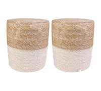 AltoBuy ESTANY - Lot de 2 Poufs Ronds Tressés Naturel et Beige