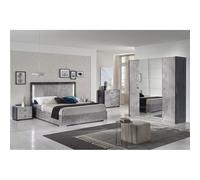 AltoBuy Hyde - Chambre Complète 160x200cm Gris Effet Pierre avec LEDs