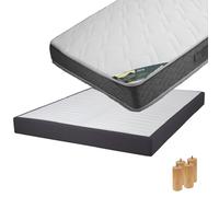 AltoBuy Java - Pack Matelas 140x190 + Sommier Tapissier Démontable 2x20 Lattes Anthracites + Pieds Bois 15cm