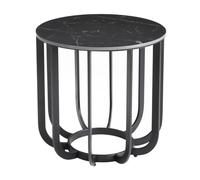 AltoBuy KLODIE - Bout de Canapé Rond Plateau Céramique Marbré Cadre Métal Gris Anthracite
