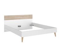 AltoBuy Lit 160x200 Cadre Blanc et tête de lit avec Bandeau Finition Aspect Bois - BORGALL