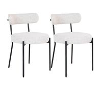 AltoBuy LOANA - Lot de 2 Chaises Tissu Bou lanc Chiné Dossier et Pieds Métal Noir