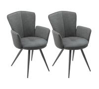 AltoBuy Lot de 2 fauteuils de Table Assise matelassée Tissu Toucher Doux Gris Pieds métal laqué Anthracite - Ellipse