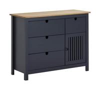 AltoBuy Malia - Commode 4 Tiroirs 1 Porte Bois Ciré et Gris Foncé
