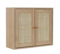 Armoire Murale 2 Portes Effet Bois et Façades Rotin - MAYA - ALTOBUY Marron G