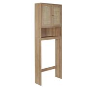 AltoBuy Maya - Meuble pour Toilettes 2 Portes Effet Bois et Façades Rotin