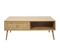 AltoBuy Maya - Table Basse 1 Tiroir Effet Bois et Façade Rotin