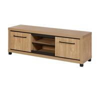 Meuble TV 2 portes 2 niches aspect bois finition Houston Oak poignées métal noires - VASALY -