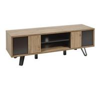 Meuble TV 2 portes 2 niches aspect chêne miel et noir mat SELENE 156x45x51cm
