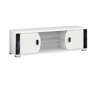 AltoBuy Meuble TV 2 Portes et 2 niches Blanc et Aspect marbre Noir - Tahoe