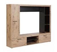 AltoBuy Meuble TV Mural avec Banc TV et colonnes latérales Aspect Bois et Noir - IVOR
