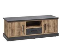 Meuble TV URBAL 2 portes aspect chêne artisan et noir graphite - 142x48xH51cm