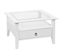 Table Basse Carrée Bois Massif Vernis Blanc et Verre - NATUR -